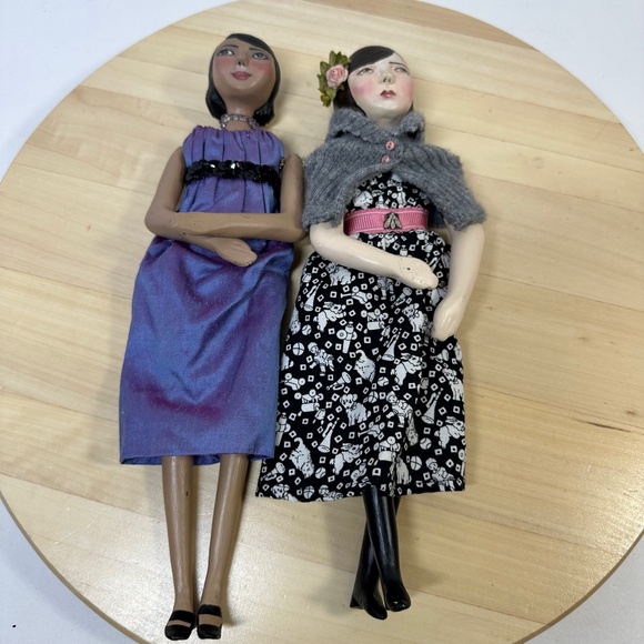 Du Buh Du Designs Art Doll Signed Christine Alvarado Handmade Artisan Set of 2 - Picture 11 of 13